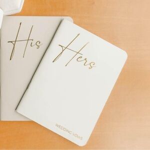 Elegant Vow Books with Gold Foil Lettering in Beige-Cream. His & hers set of 2.